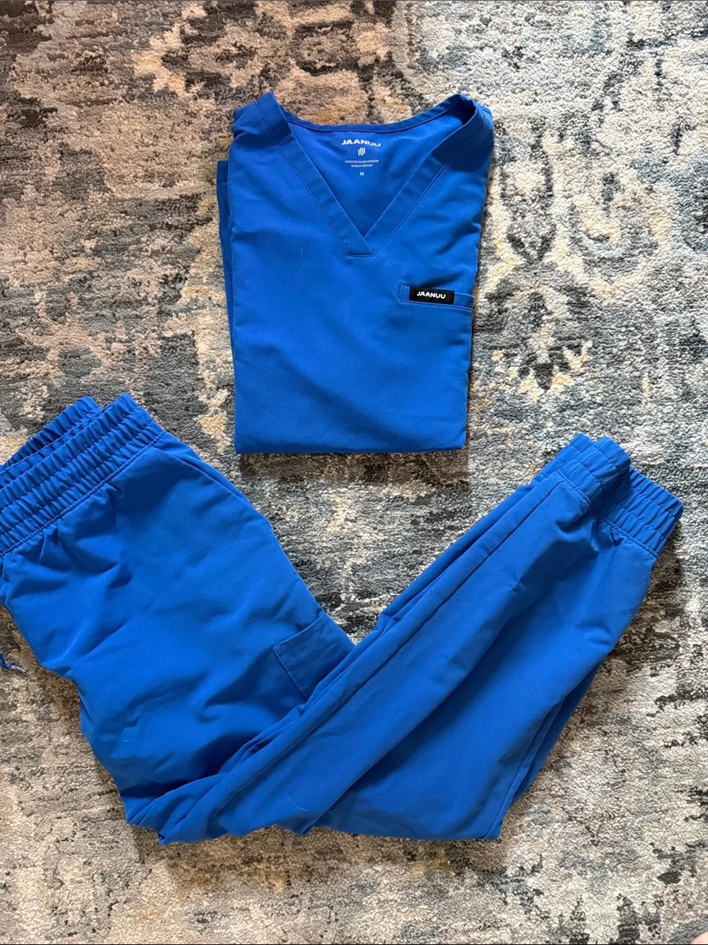 Jaanuu Royal Blue Woman’s Scrub Set - V-Neck Top & Jogger Pants